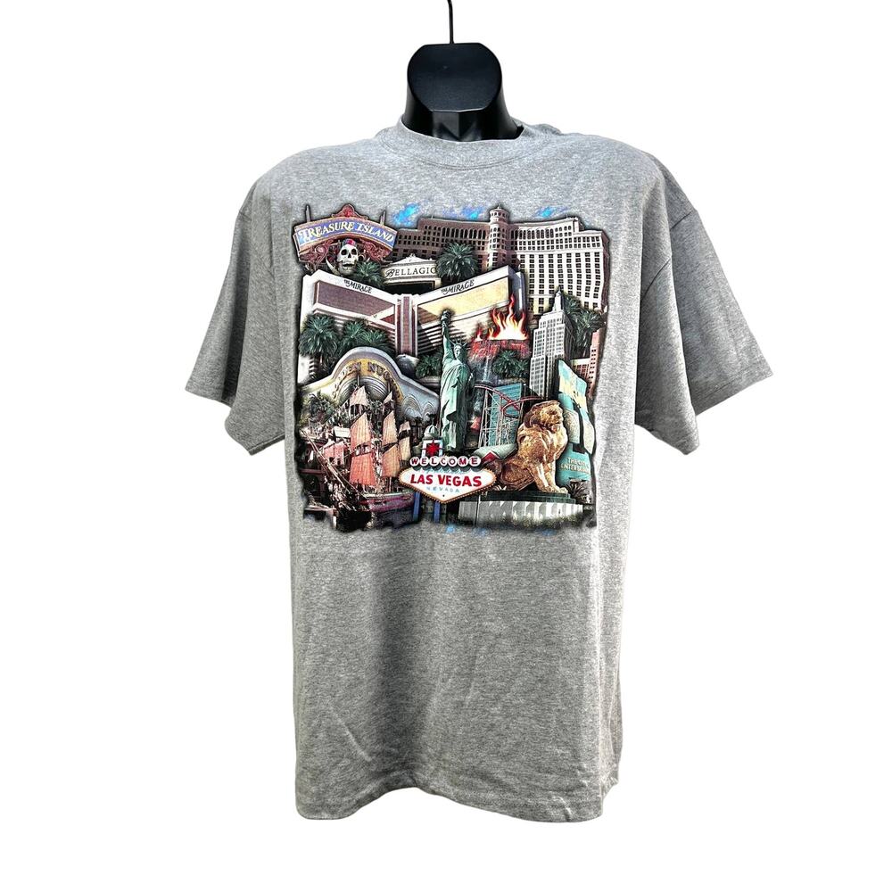 Vintage MGM Grand Las Vegas Sparkly Graphic Tee Shirt Gray